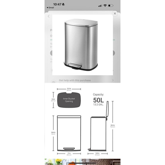 QUALIAZERO 50L/13Gal Stainless Steel Commercial/Kitchen Trash Can NEW! MSRP:110$ - Picture 3 of 6